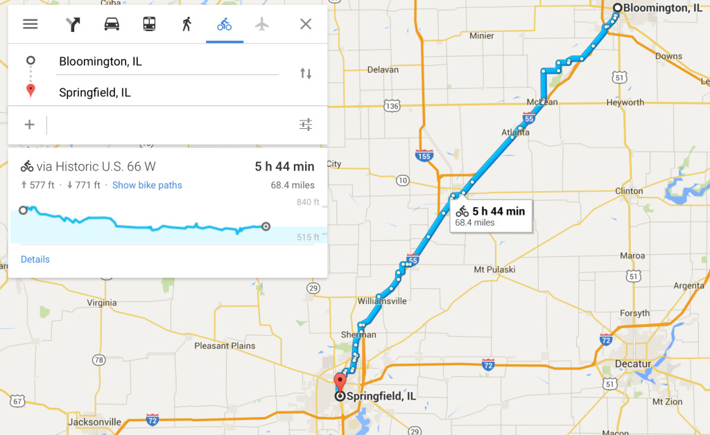 Map Bloomington to Springfield